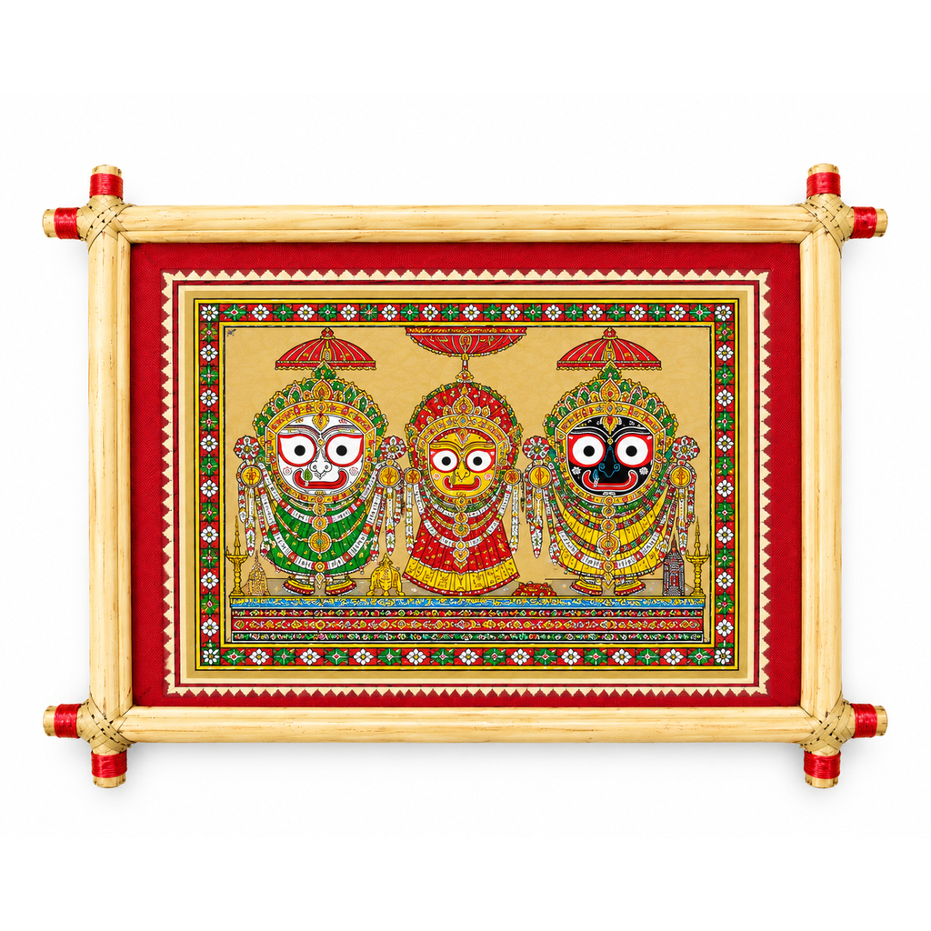 Divine Trinity Lord Jagannath, Balabhadra & Subhadra Traditional Odisha Pattachitra Art – Pattachitra Wall Hanging