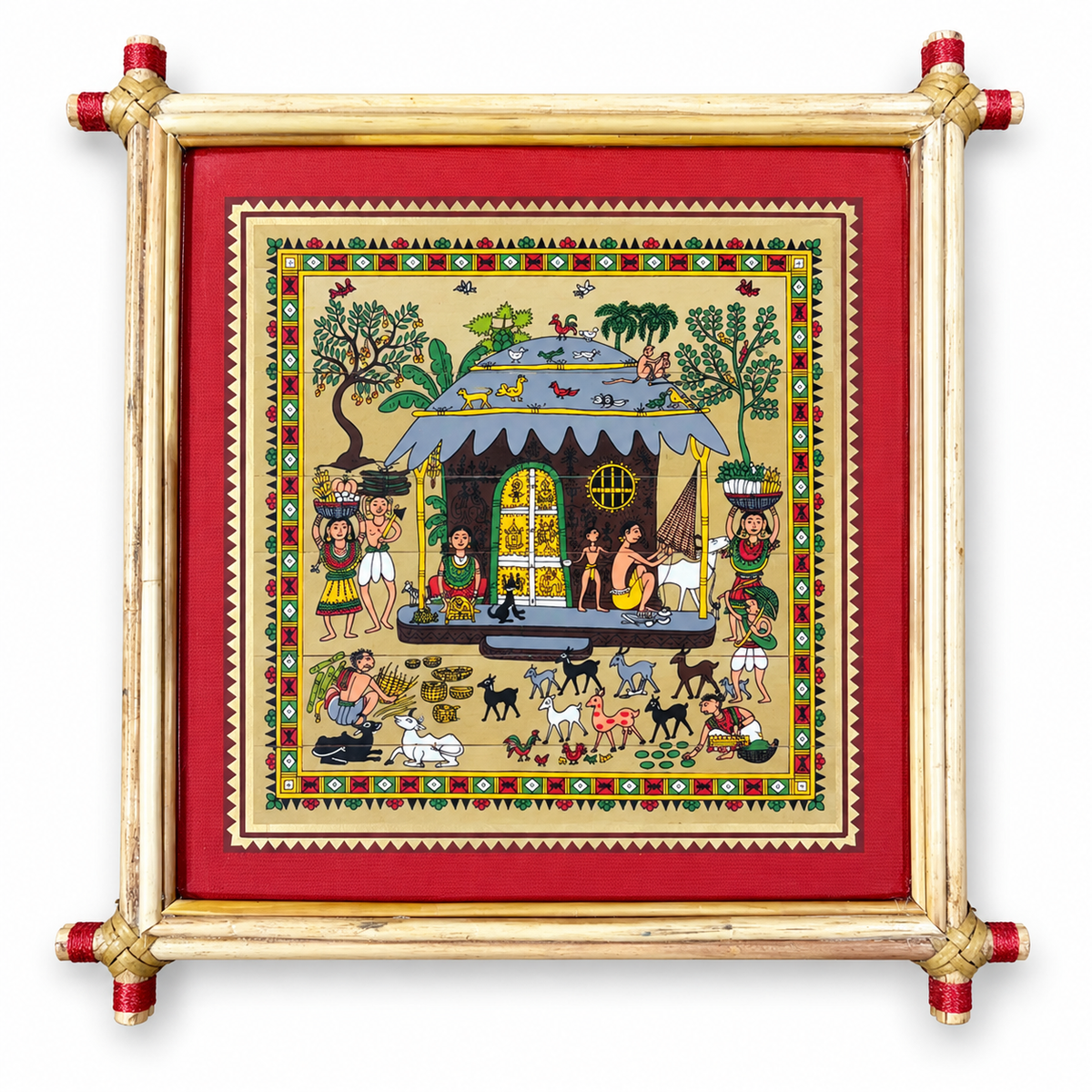 Rural Village Life – Odisha Folk Art Painting – Pattachitra Wall Hanging