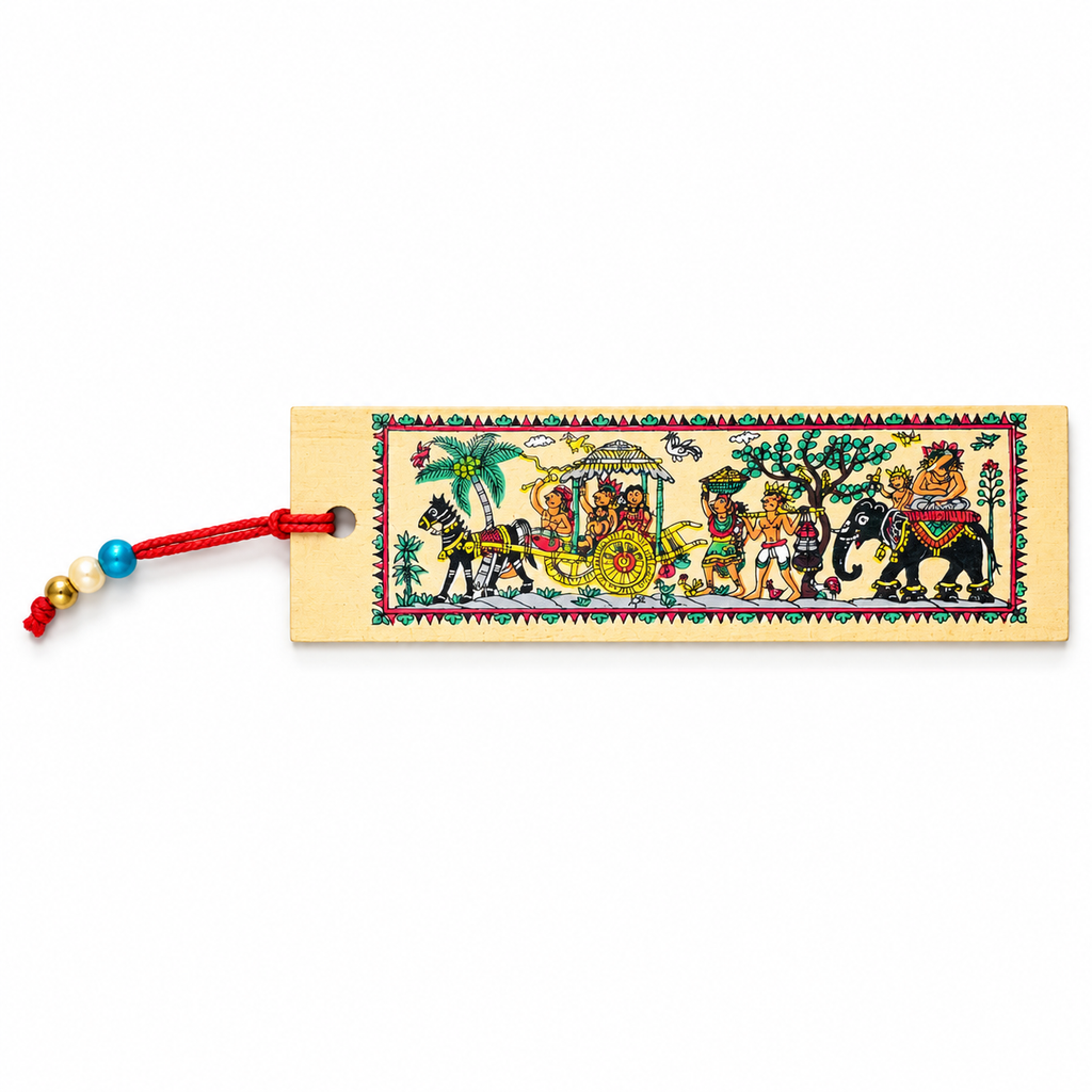 Traditional Horse Cart & Elephant Procession Odisha Pattachitra Folk Art Bookmark