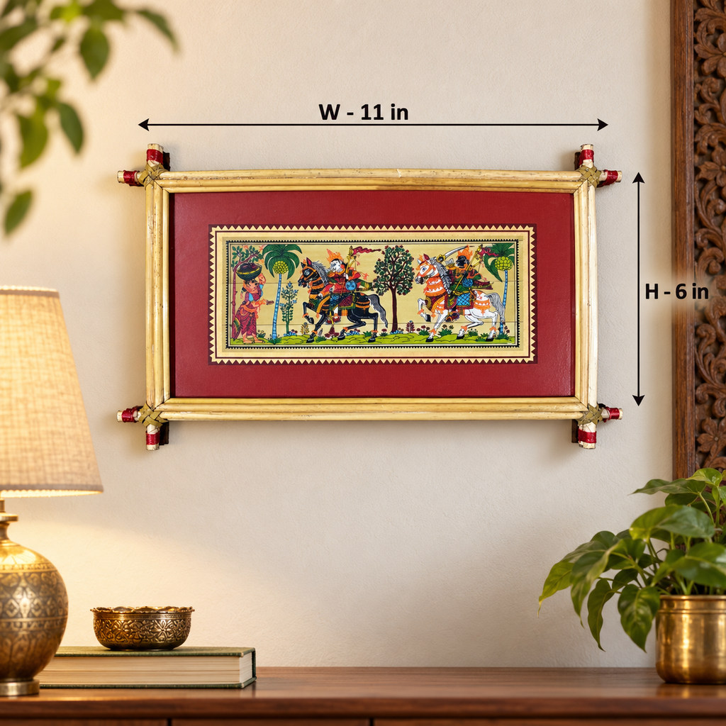 Traditional Horseback Warriors Odisha Pattachitra Folk Art – Pattachitra Wall Hanging