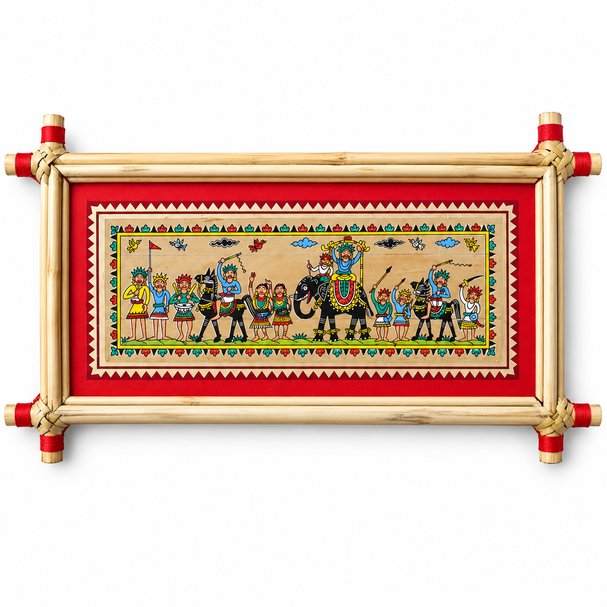 Traditional Tribal Royal Procession Elephant & Horse Folk Art Painting – Pattachitra Wall Hanging