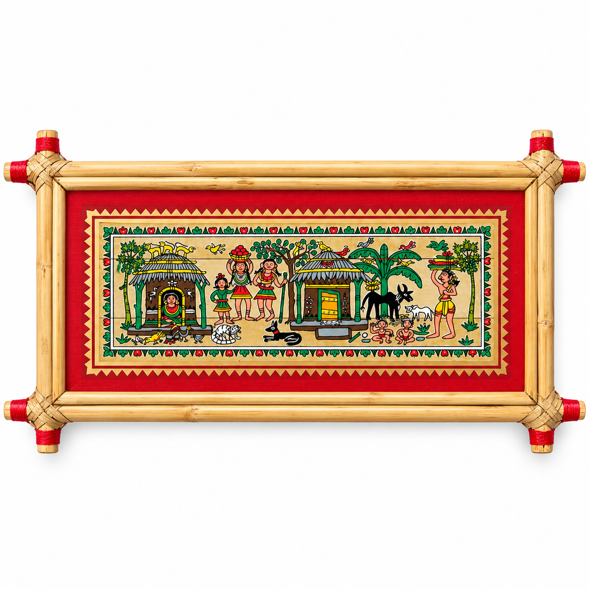 Traditional Tribal Village Life & Rural Community Folk Art Painting – Pattachitra Wall Hanging