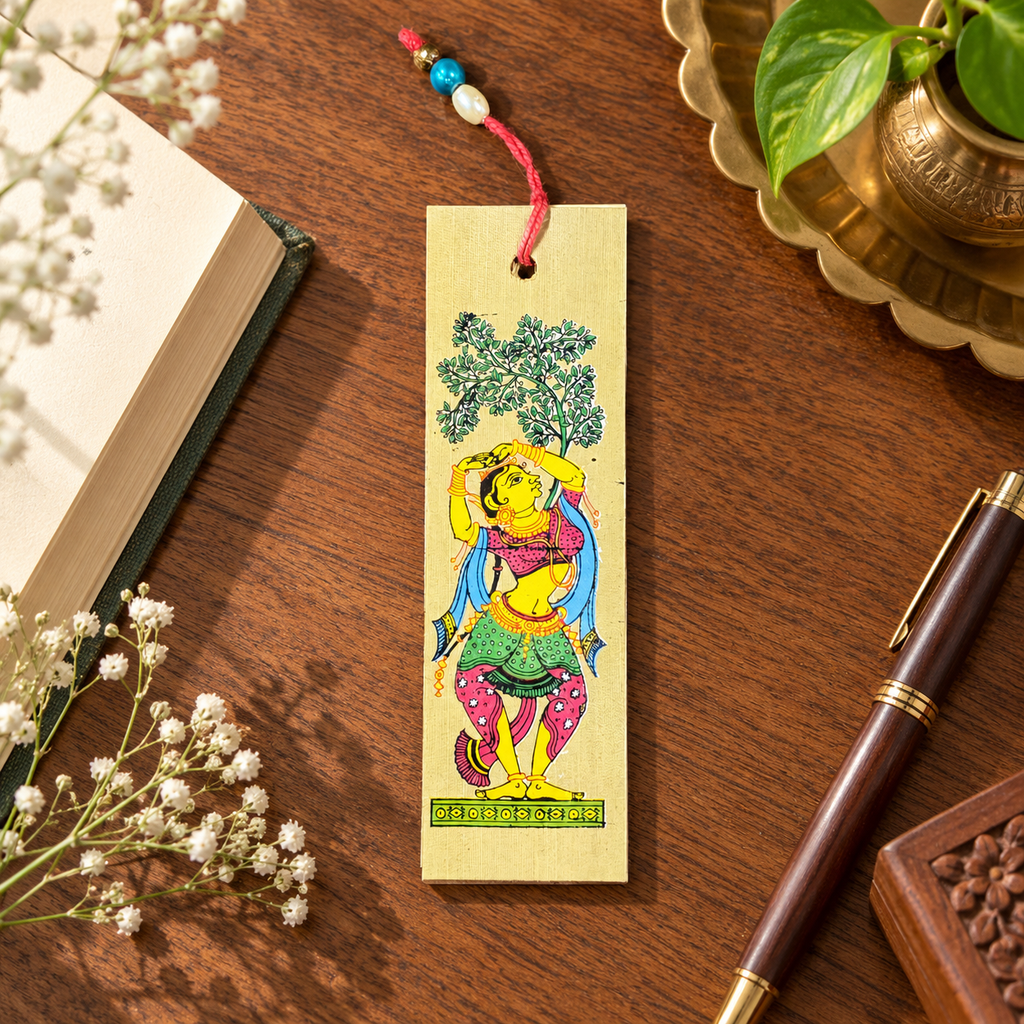 Woman with Tree of Life Traditional Odisha Pattachitra Folk Art Bookmark