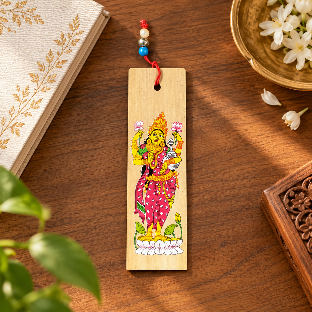 Maa Lakshmi on Lotus Traditional Odisha Pattachitra Folk Art Bookmark