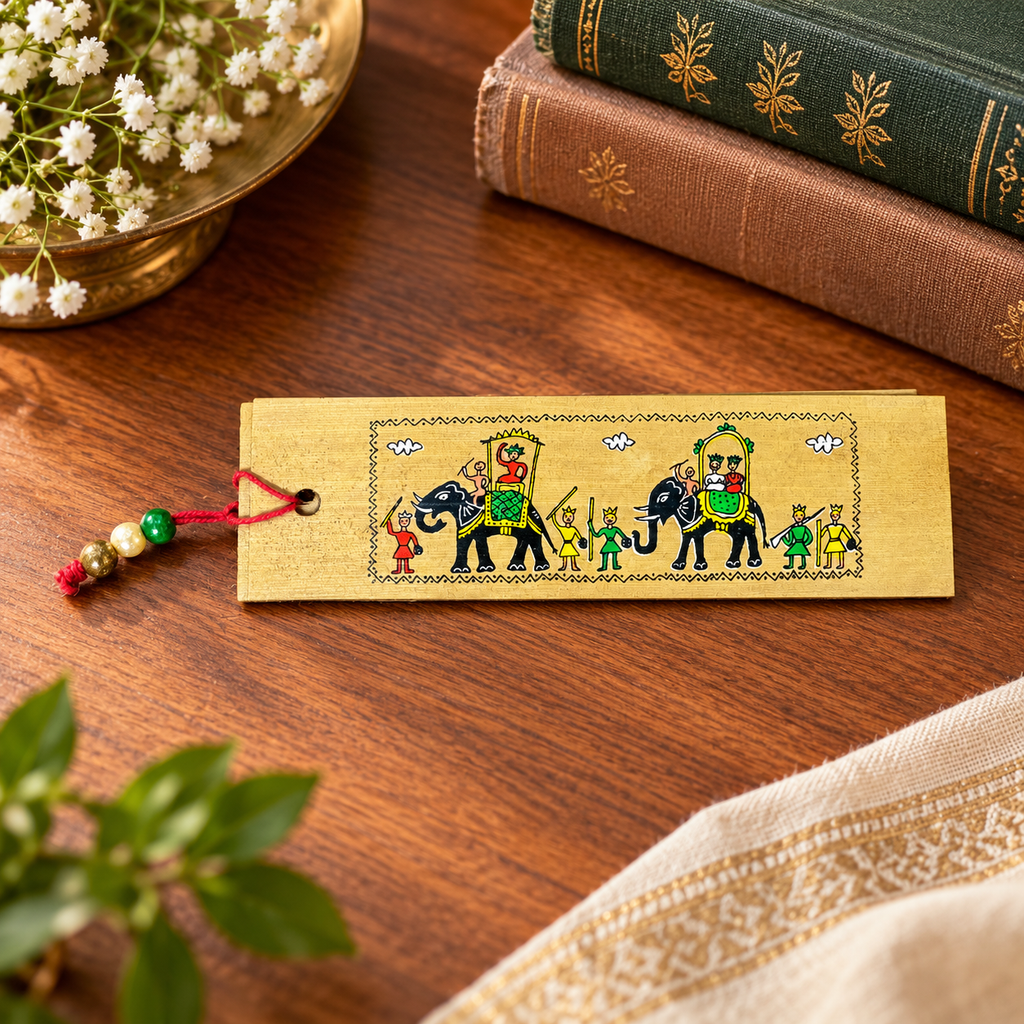 Traditional Royal Elephant Parade Odisha Pattachitra Folk Art Bookmark