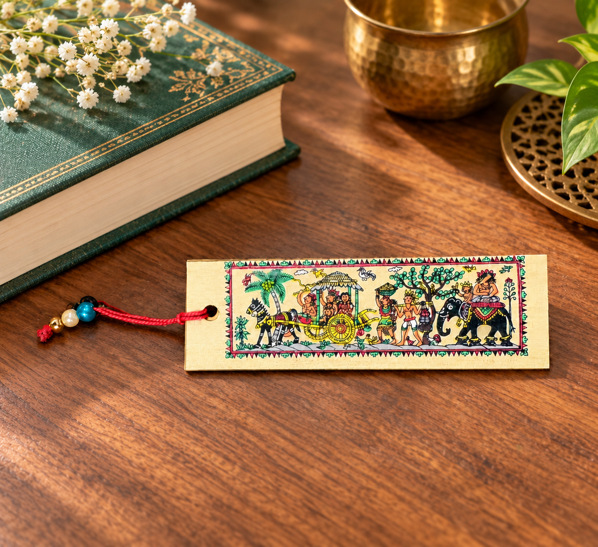 Traditional Horse Cart & Elephant Procession Odisha Pattachitra Folk Art Bookmark