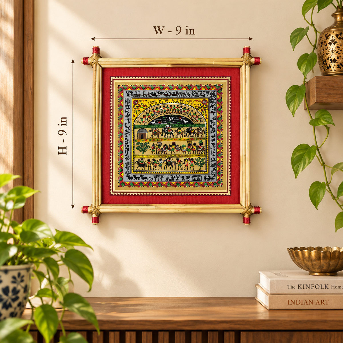 Tribal Village Life with Folk Dancers and Elephants – Traditional Indian Folk Art – Pattachitra Wall Hanging