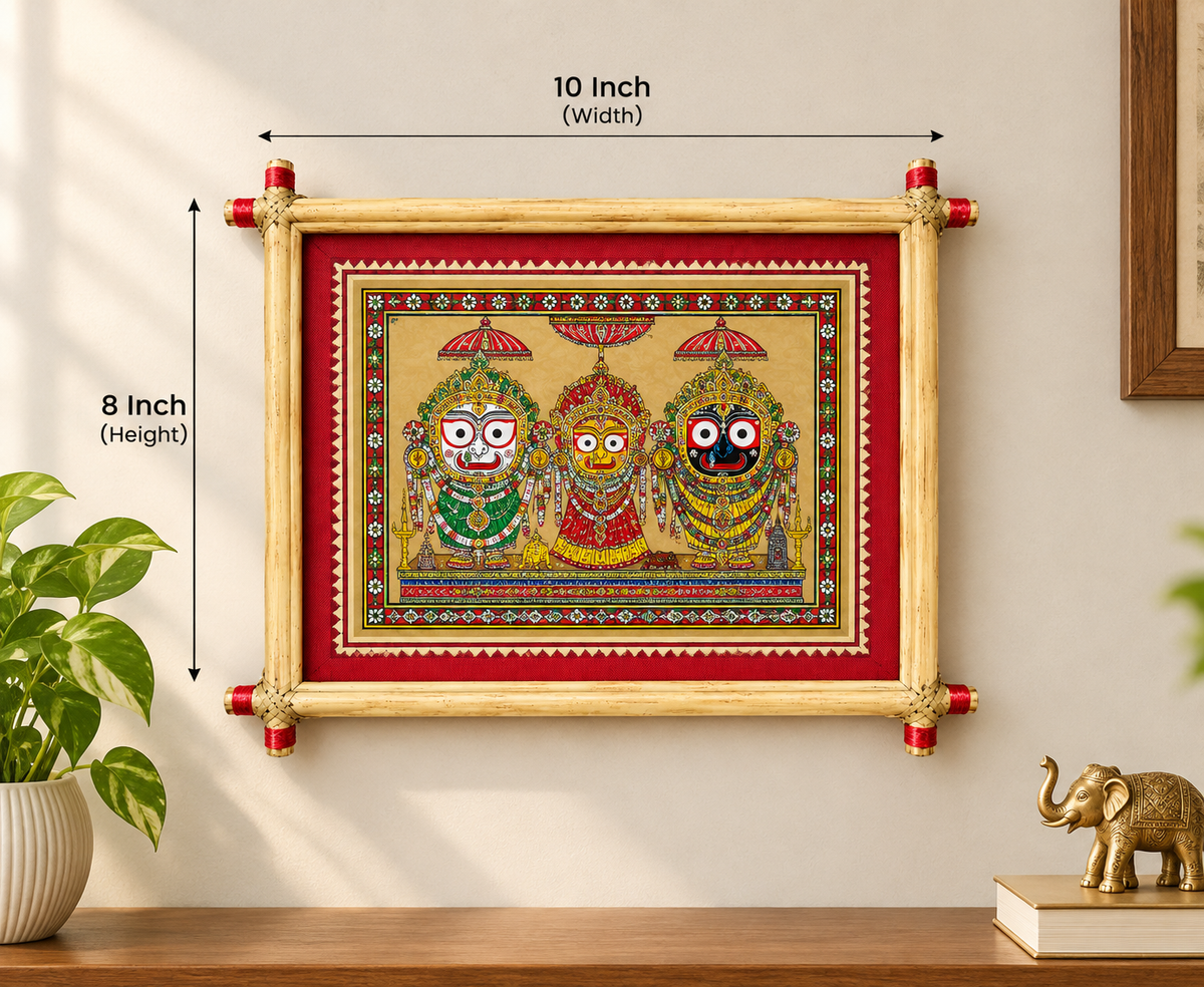 Divine Trinity Lord Jagannath, Balabhadra & Subhadra Traditional Odisha Pattachitra Art – Pattachitra Wall Hanging