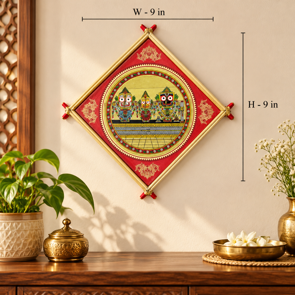 Lord Jagannath, Balabhadra & Subhadra Traditional Pattachitra Painting – Pattachitra Wall Hanging