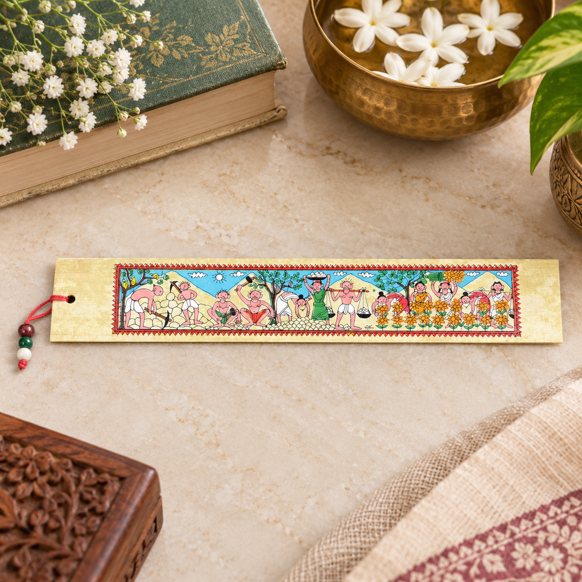 Traditional Village Agriculture & Harvesting Odisha Pattachitra Folk Art Bookmark