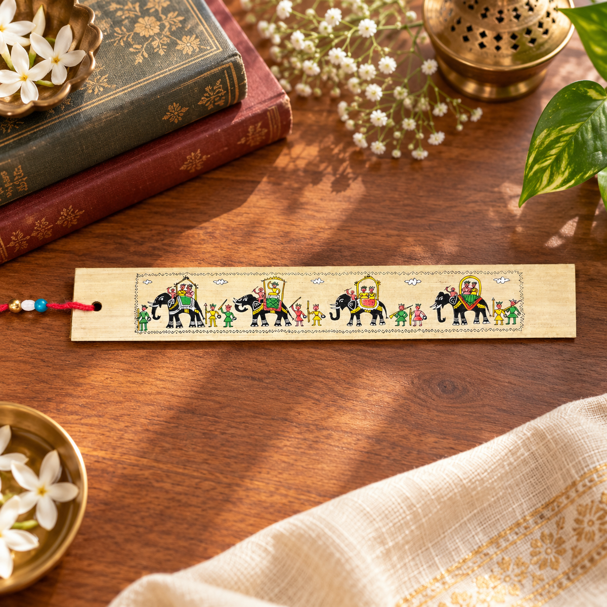 Traditional Royal Elephant Parade Odisha Pattachitra Folk Art Bookmark