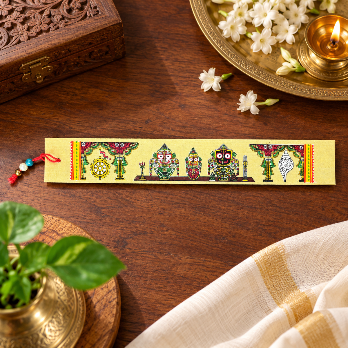 Lord Jagannath, Balabhadra & Subhadra Traditional Odisha Pattachitra Bookmark Art
