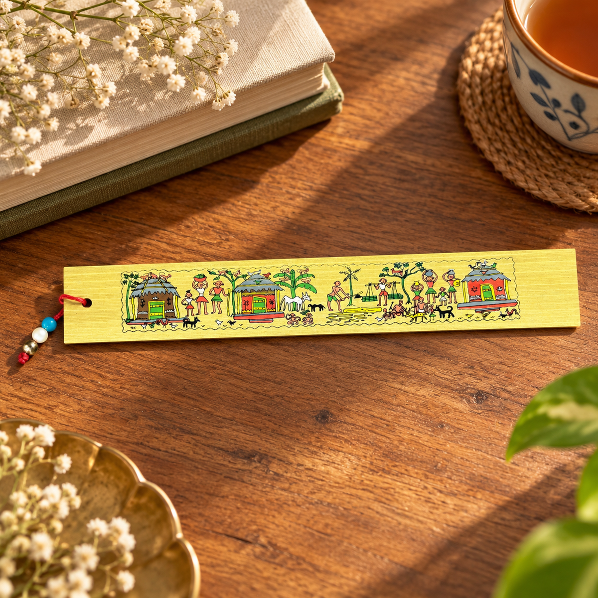 Village Huts & Daily Rural Activities Odisha Pattachitra Folk Art Bookmark