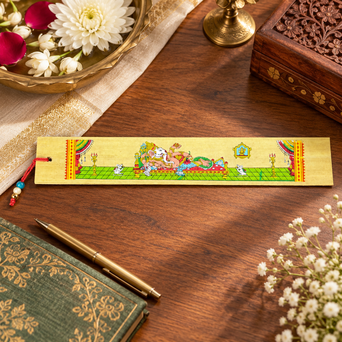 Reclining Lord Ganesha Traditional Odisha Pattachitra Bookmark Art
