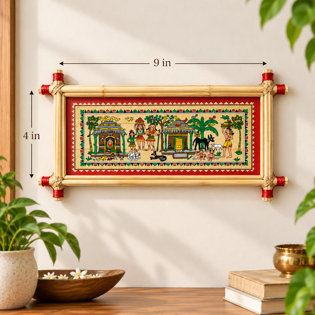 Traditional Tribal Village Life & Rural Community Folk Art Painting – Pattachitra Wall Hanging