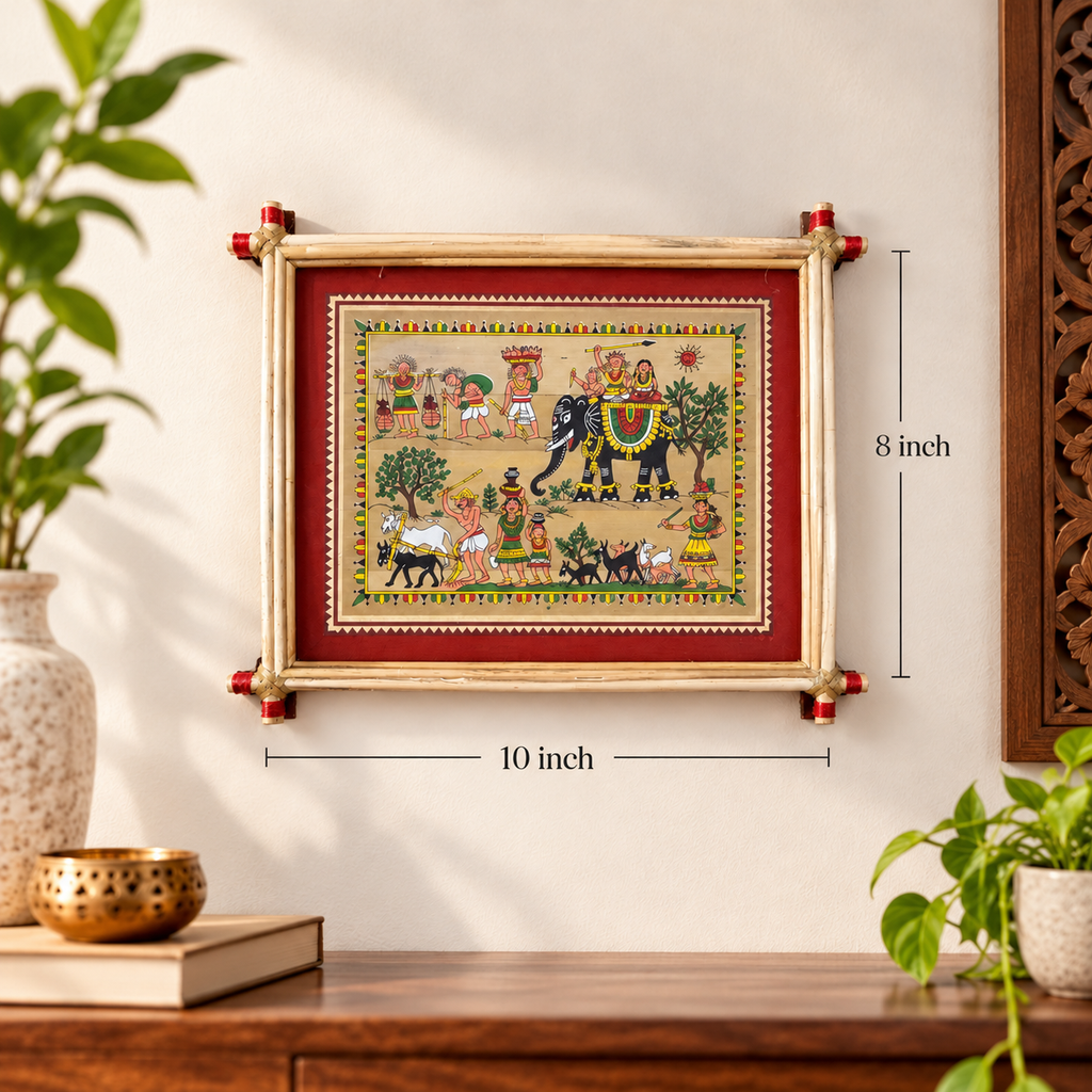 Karigarkatha Traditional Odisha Village Life & Elephant Procession Pattachitra Art – Pattachitra Wall Hanging