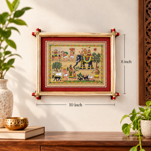 Karigarkatha Traditional Odisha Village Life & Elephant Procession Pattachitra Art – Pattachitra Wall Hanging