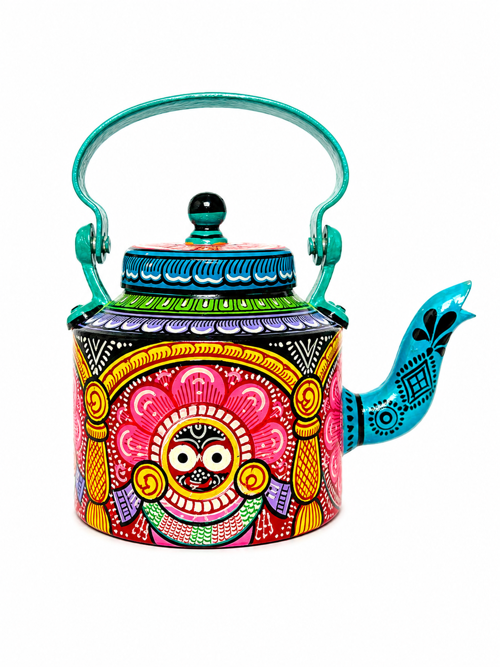 Hand-painted Kettle Jagannath Blue on white background