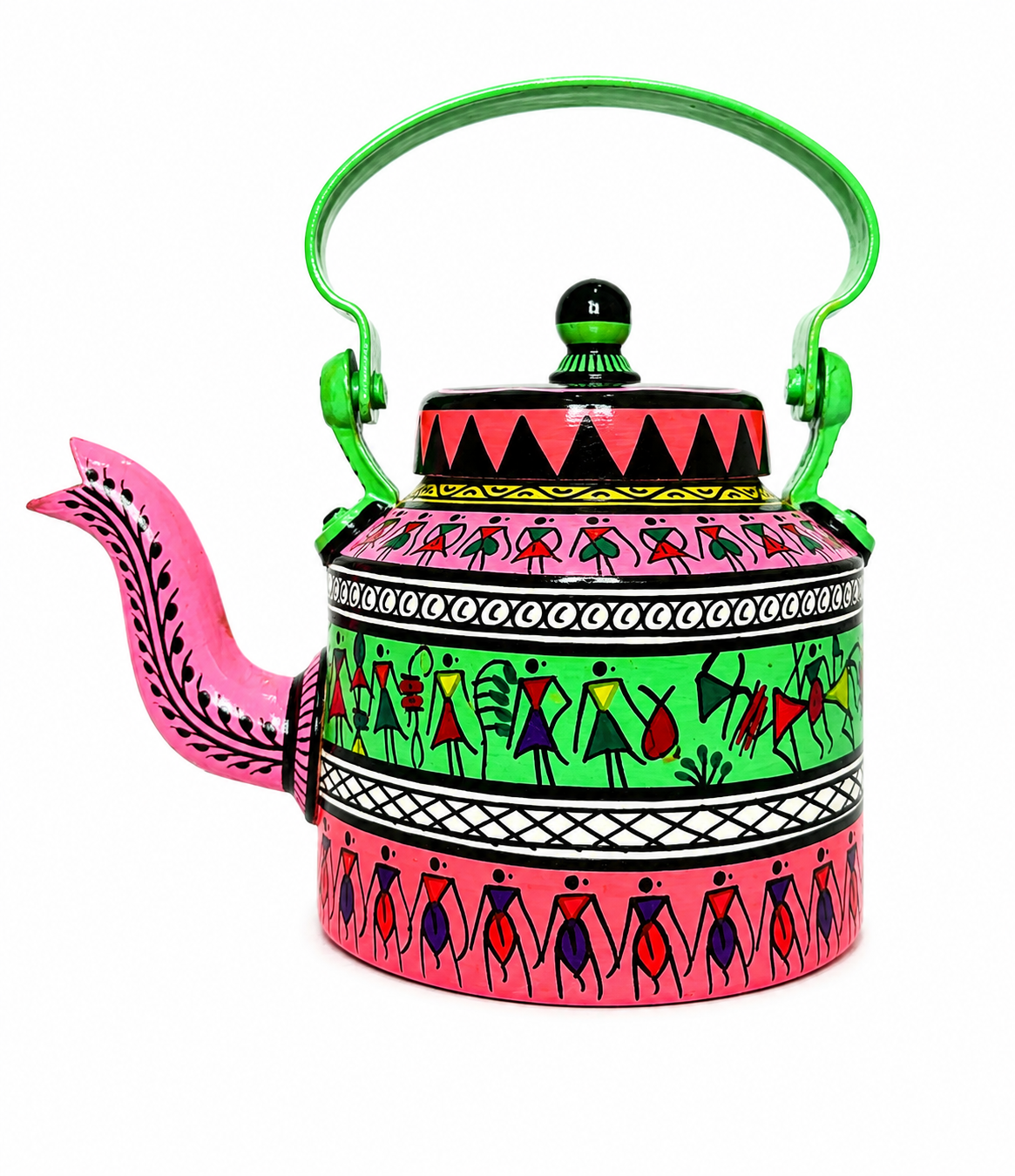 Hand-painted Kettle Pink Green on white background
