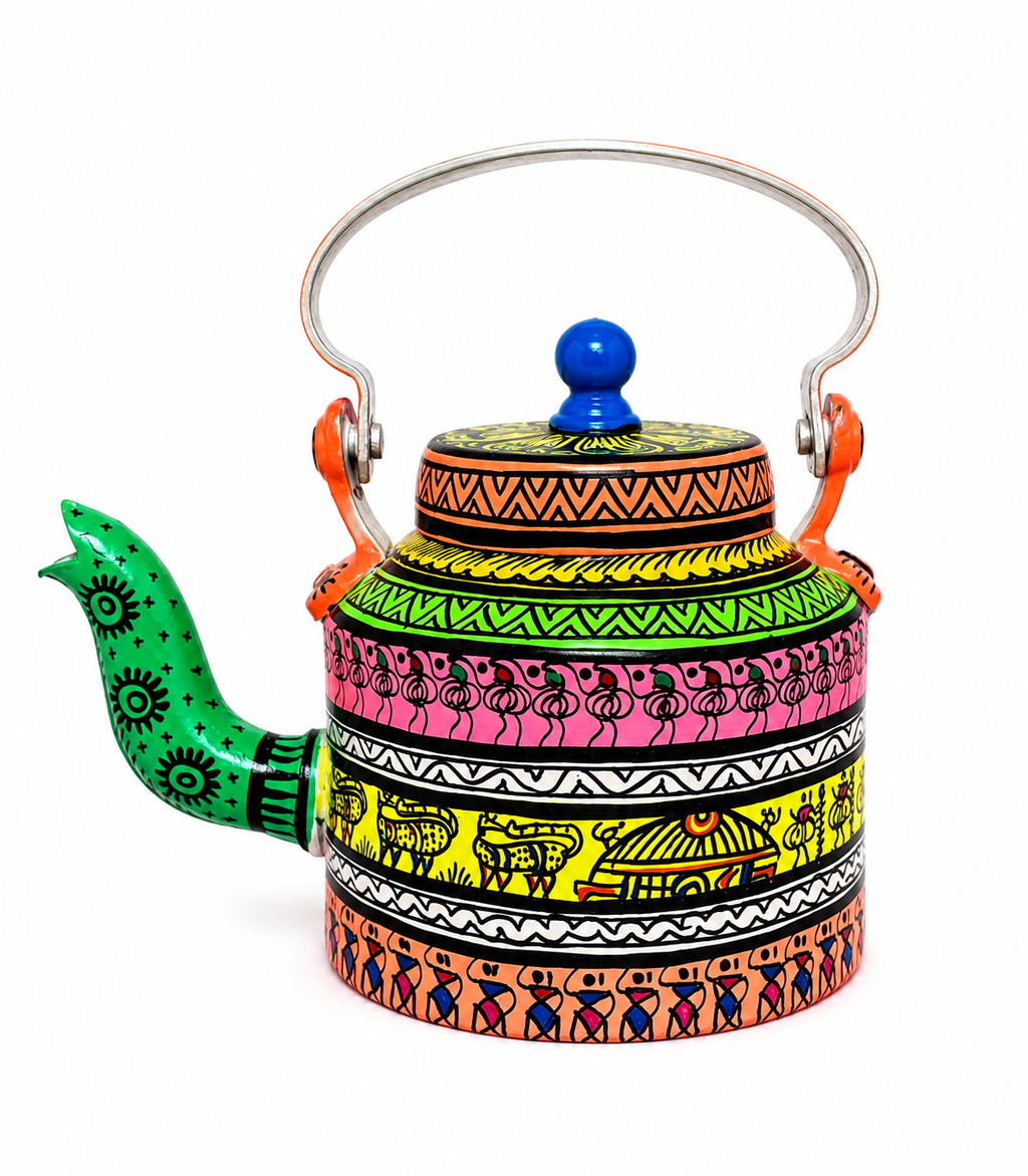 Hand-painted Kettle Yellow Green on white background