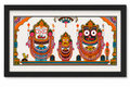 Lord Jagannath, Balabhadra and Subhadra Pattachitra wall painting in a black frame