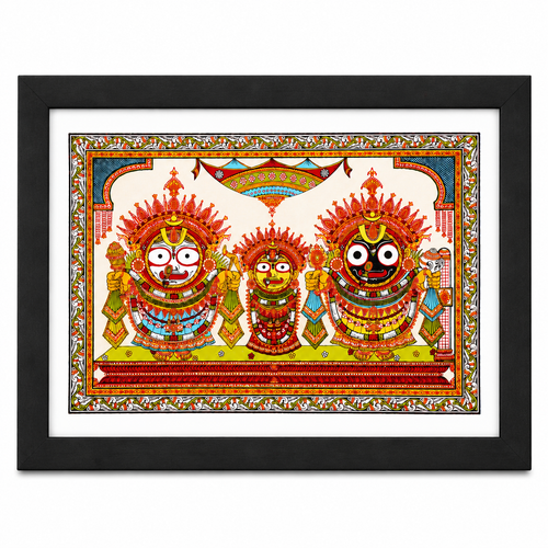 Royal Lord Jagannath, Balabhadra and Subhadra Pattachitra wall painting