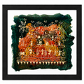 Odisha village life palm leaf painting with homes and community scenes