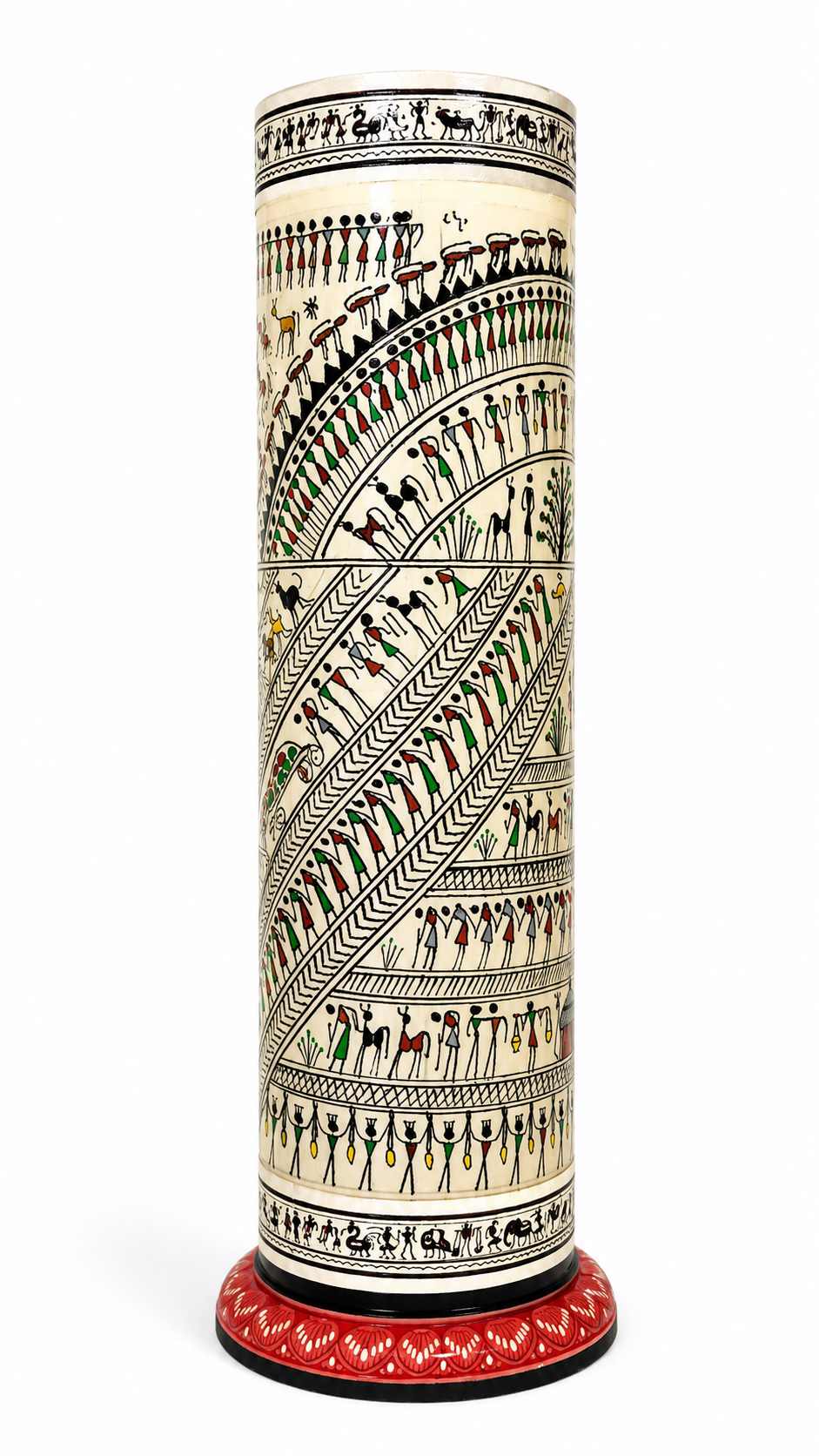 Palm Leaf Cylindrical Lamp Stand Red Base on white background