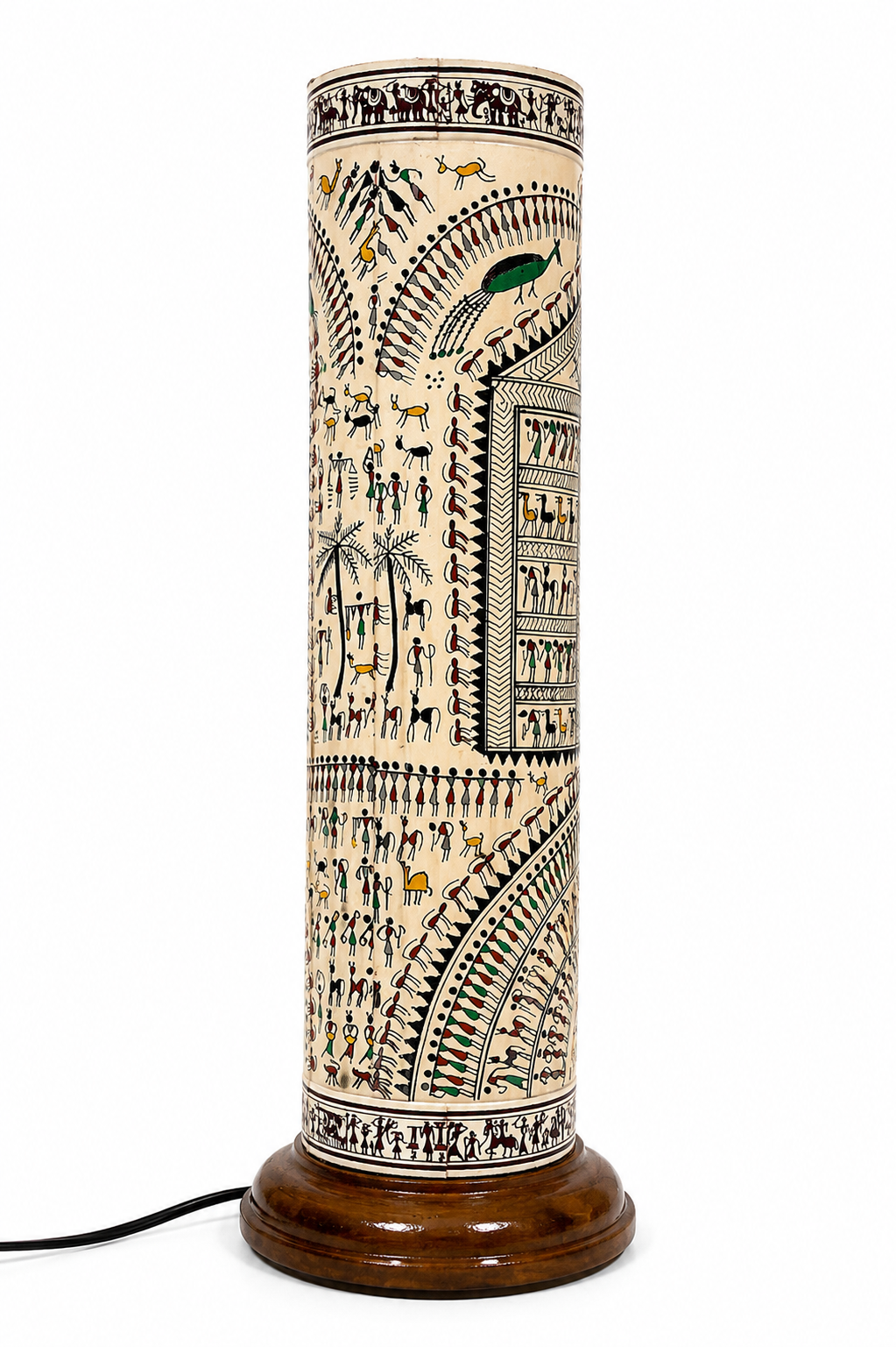 Palm Leaf Cylindrical Lamp Stand Wood Base on white background