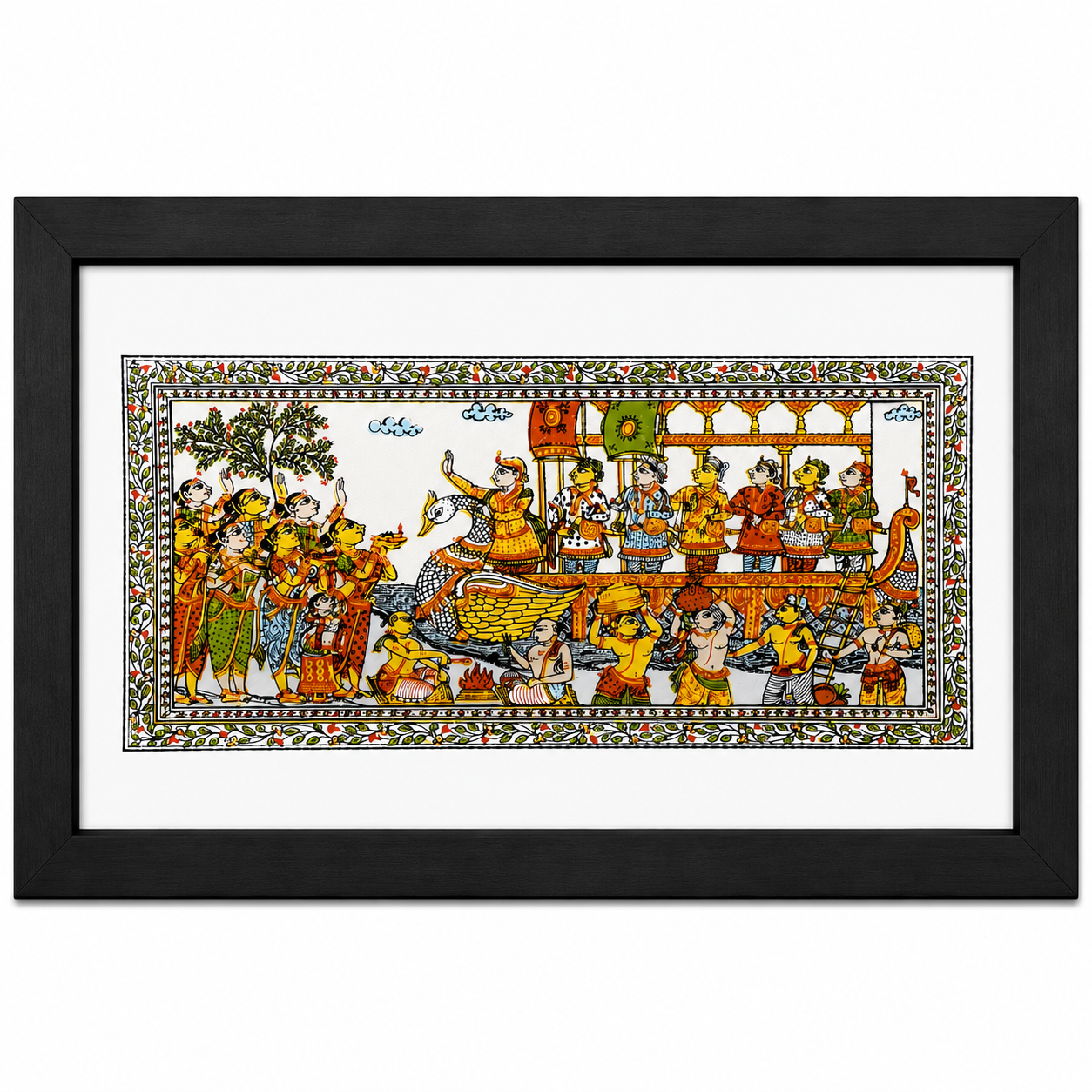 Rath Yatra procession Pattachitra wall painting with chariot, devotees and musicians