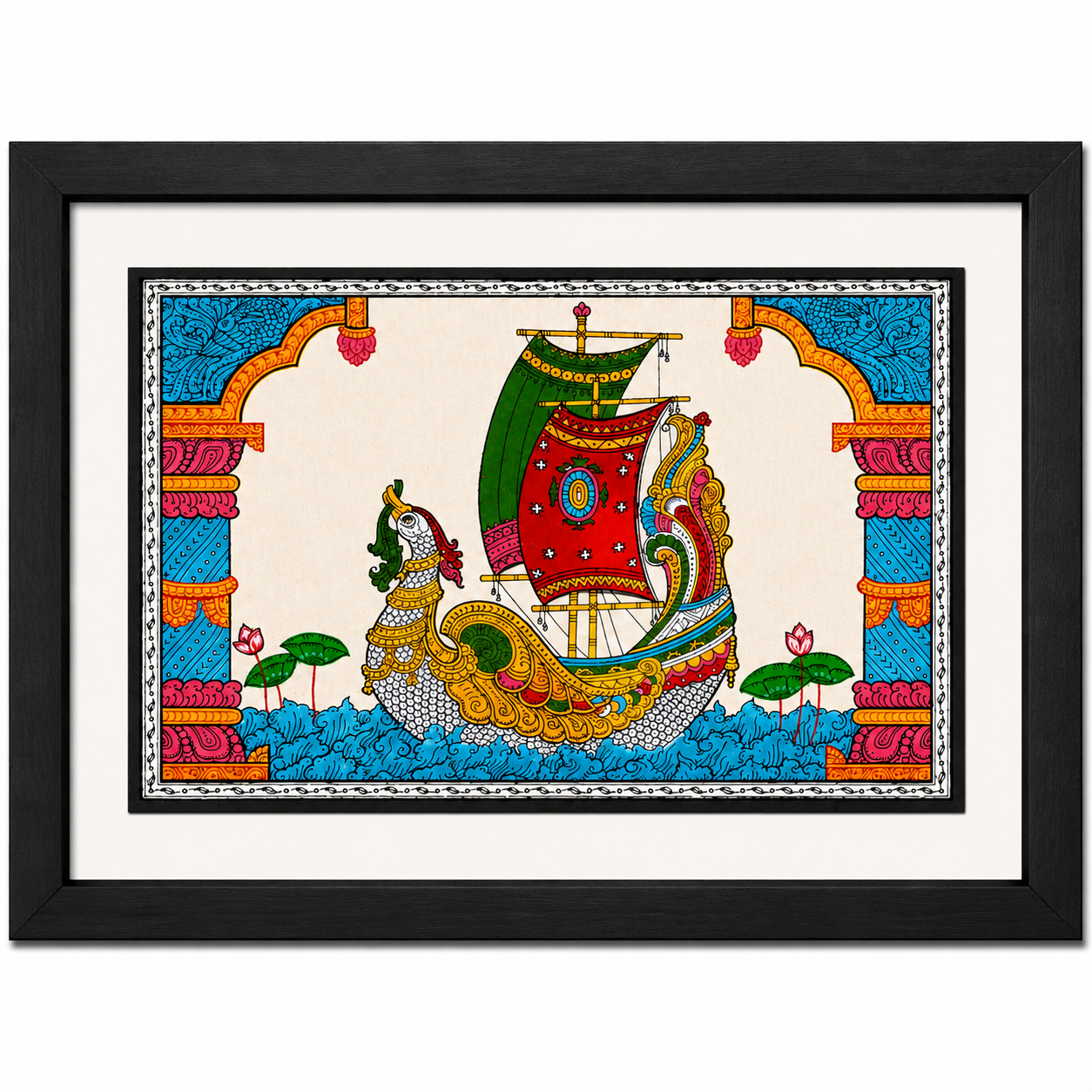 Traditional Boita Bandana Pattachitra wall painting with a decorated ceremonial boat