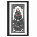Black and white tribal Tree of Life wall painting in a black frame