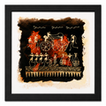 Tribal bicycle journey palm leaf painting in black and rust tones