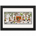 Tribal village courtyard Pattachitra wall painting with villagers, trees and a traditional home