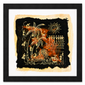 Tribal village life palm leaf wall painting in earthy black and rust tones