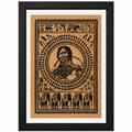 Tribal woman portrait palm leaf wall painting with traditional geometric motifs